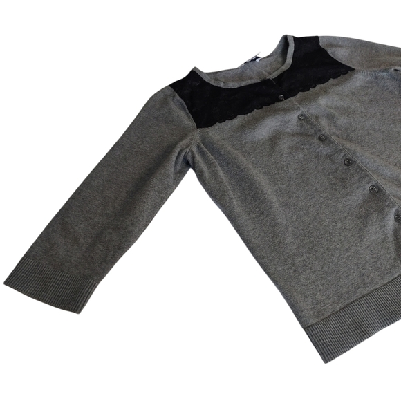 Ann Taylor LOFT Women's Gray Lace Trimmed Sweater Cardigan Size Large - Picture 6 of 8